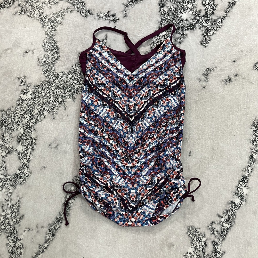 Athleta Tankini Swim Top Underwire Ruched Adjustable Straps 34 D/DD Print